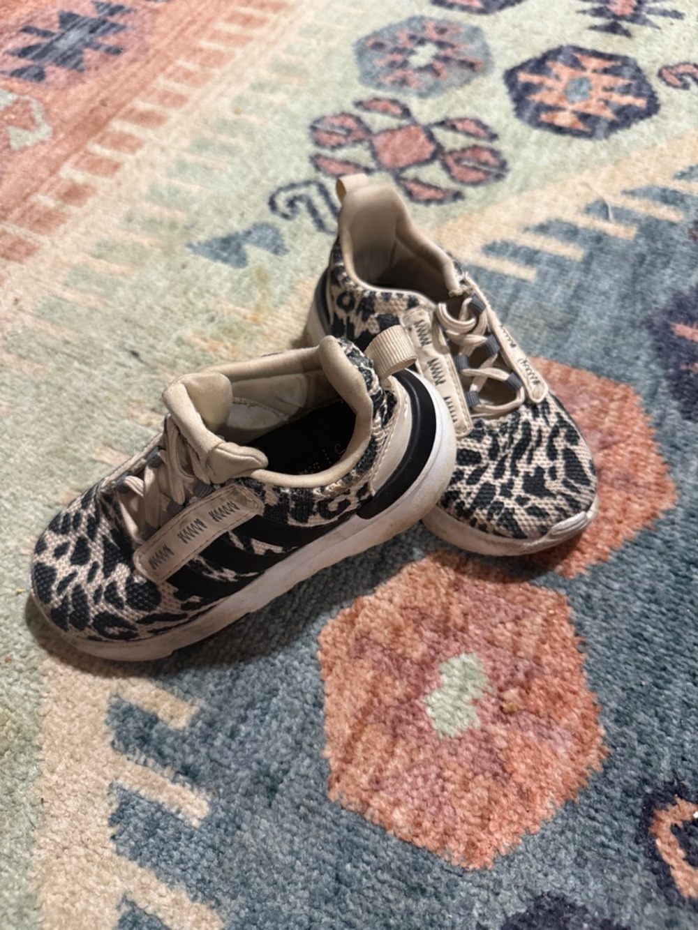 adidas Kids Leopard Print Sneakers - Cream & Black